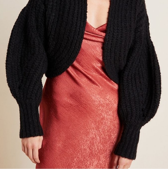 Anthropologie Rae black cropped knit shrug sweater - Picture 4 of 11